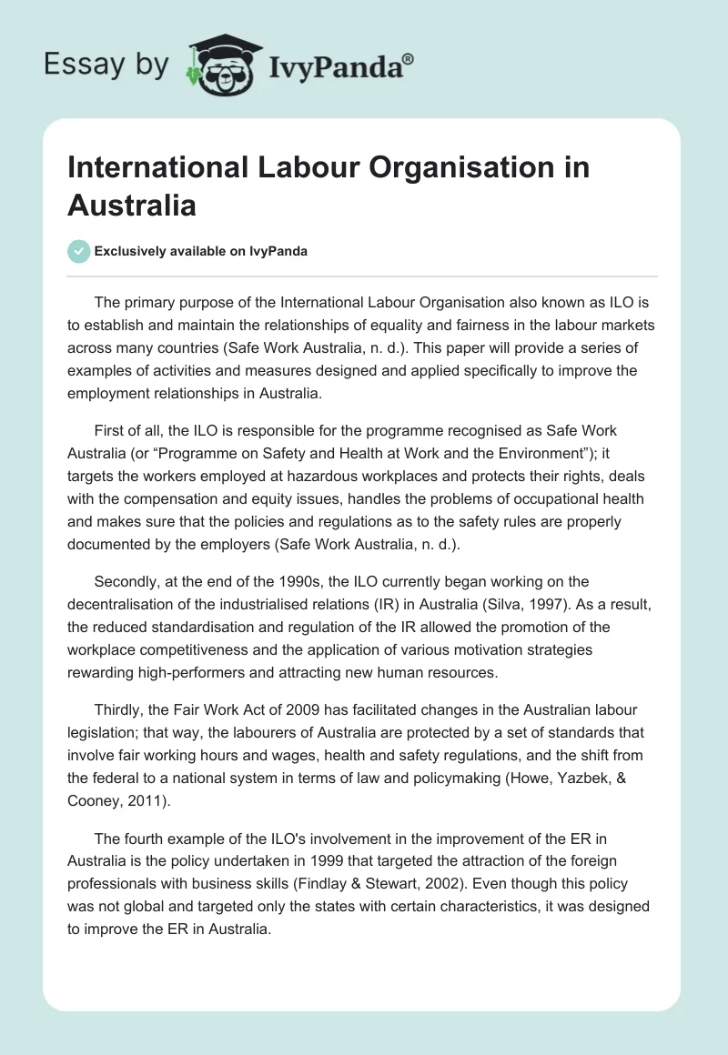 International Labour Organisation in Australia. Page 1