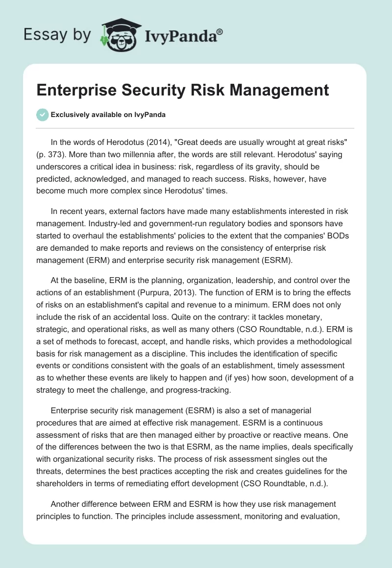 Enterprise Security Risk Management. Page 1