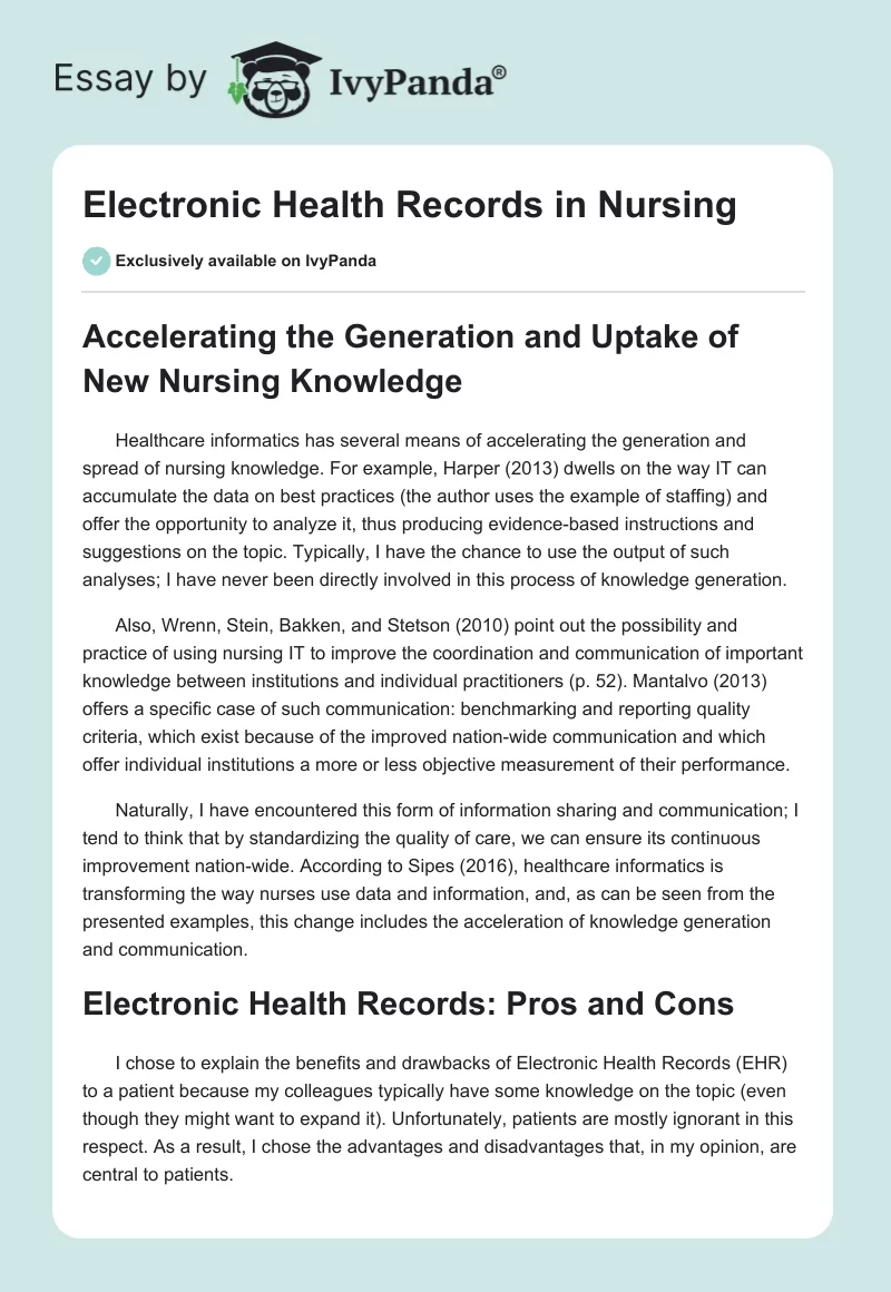 Electronic Health Records in Nursing. Page 1