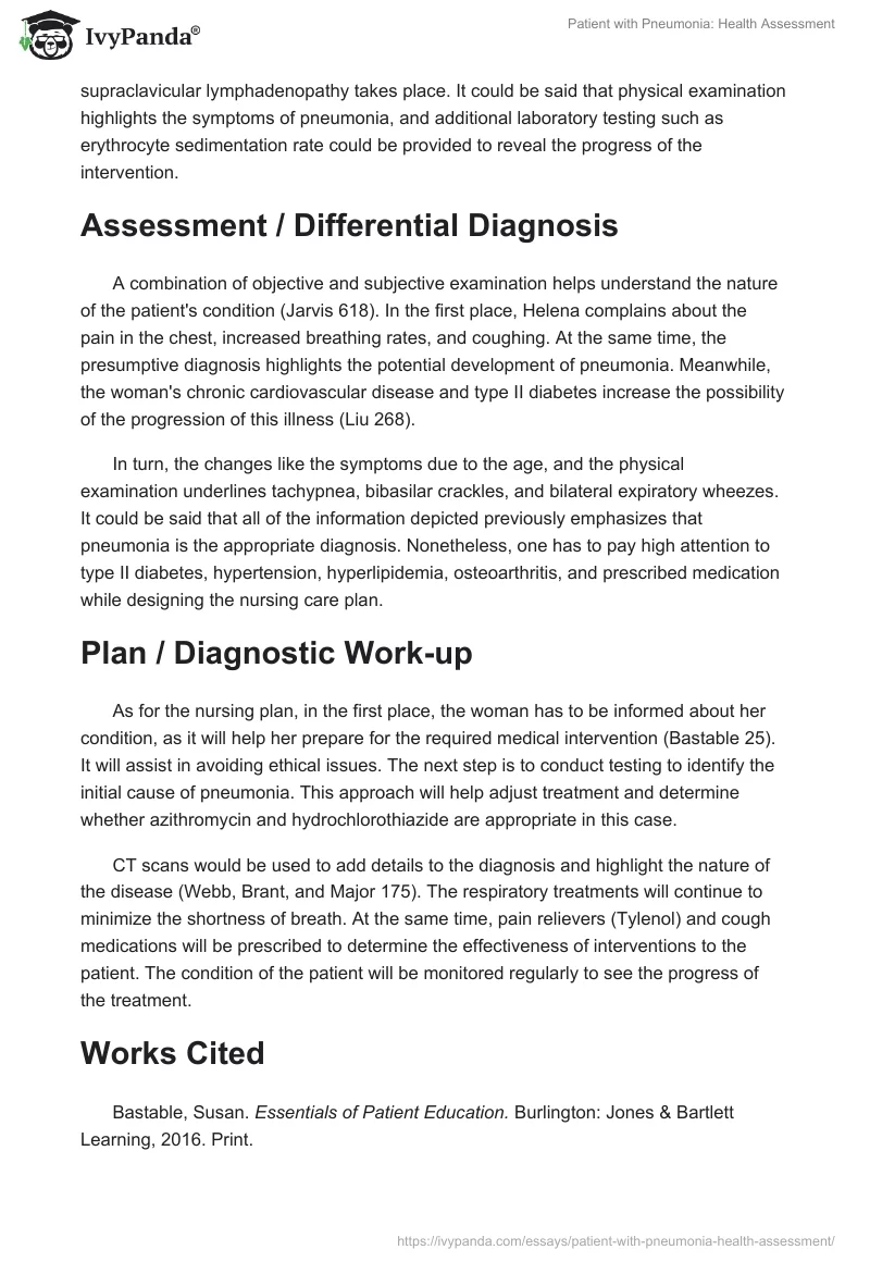 Patient With Pneumonia: Health Assessment. Page 2