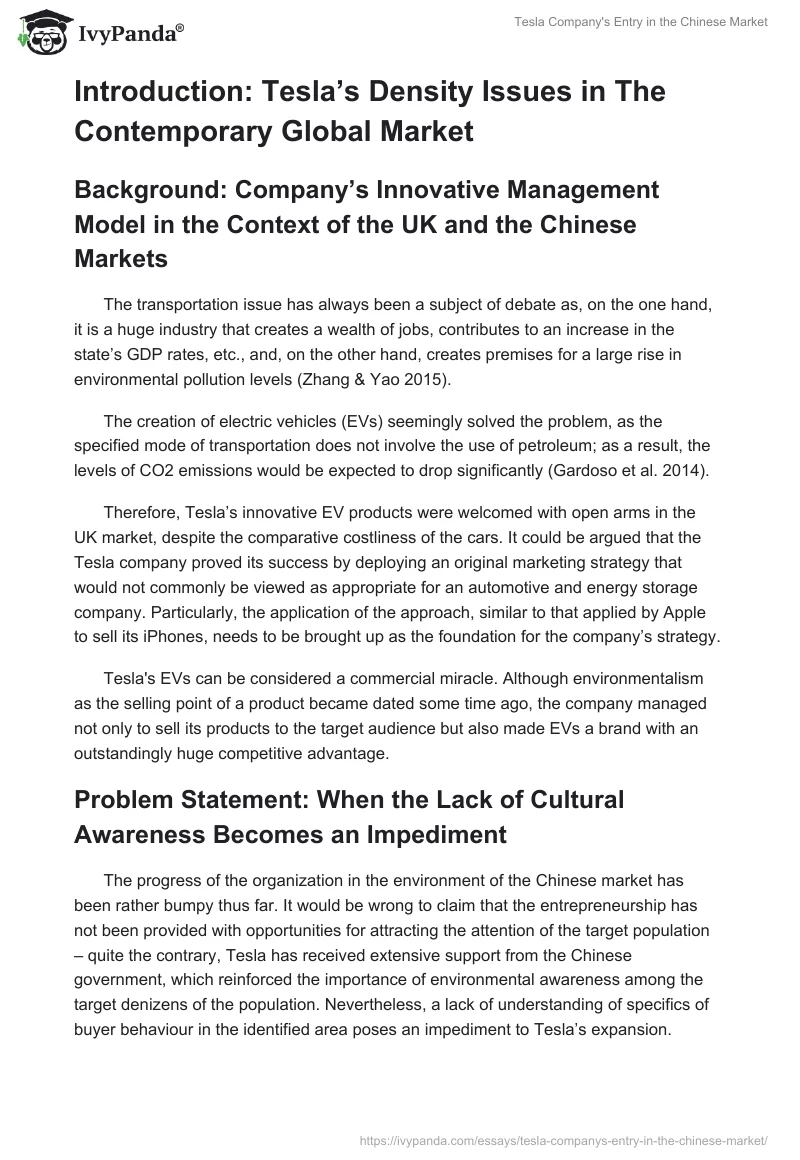 Tesla Company's Entry in the Chinese Market. Page 2