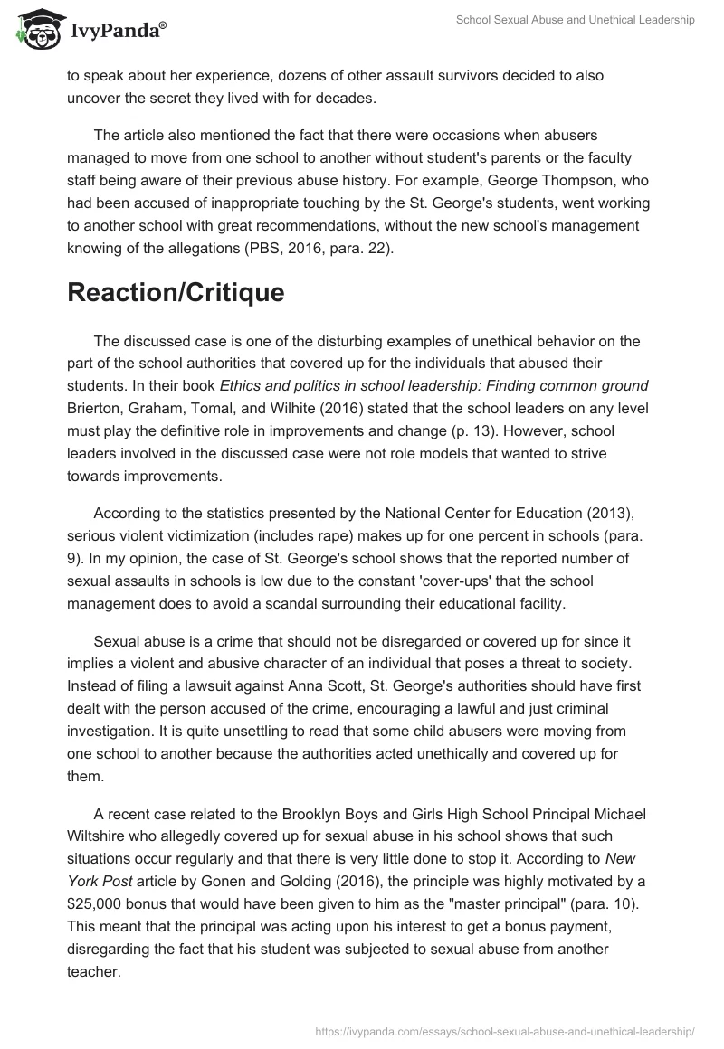 School Sexual Abuse and Unethical Leadership. Page 2