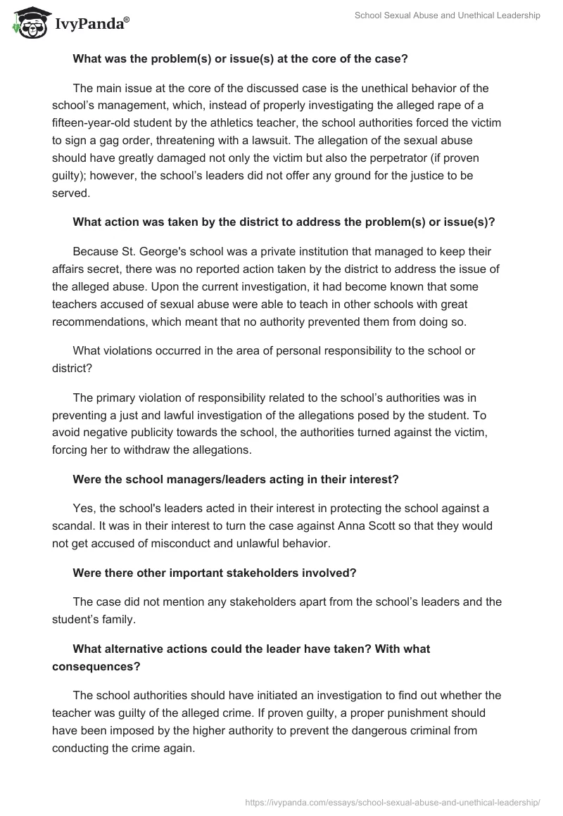 School Sexual Abuse and Unethical Leadership. Page 3
