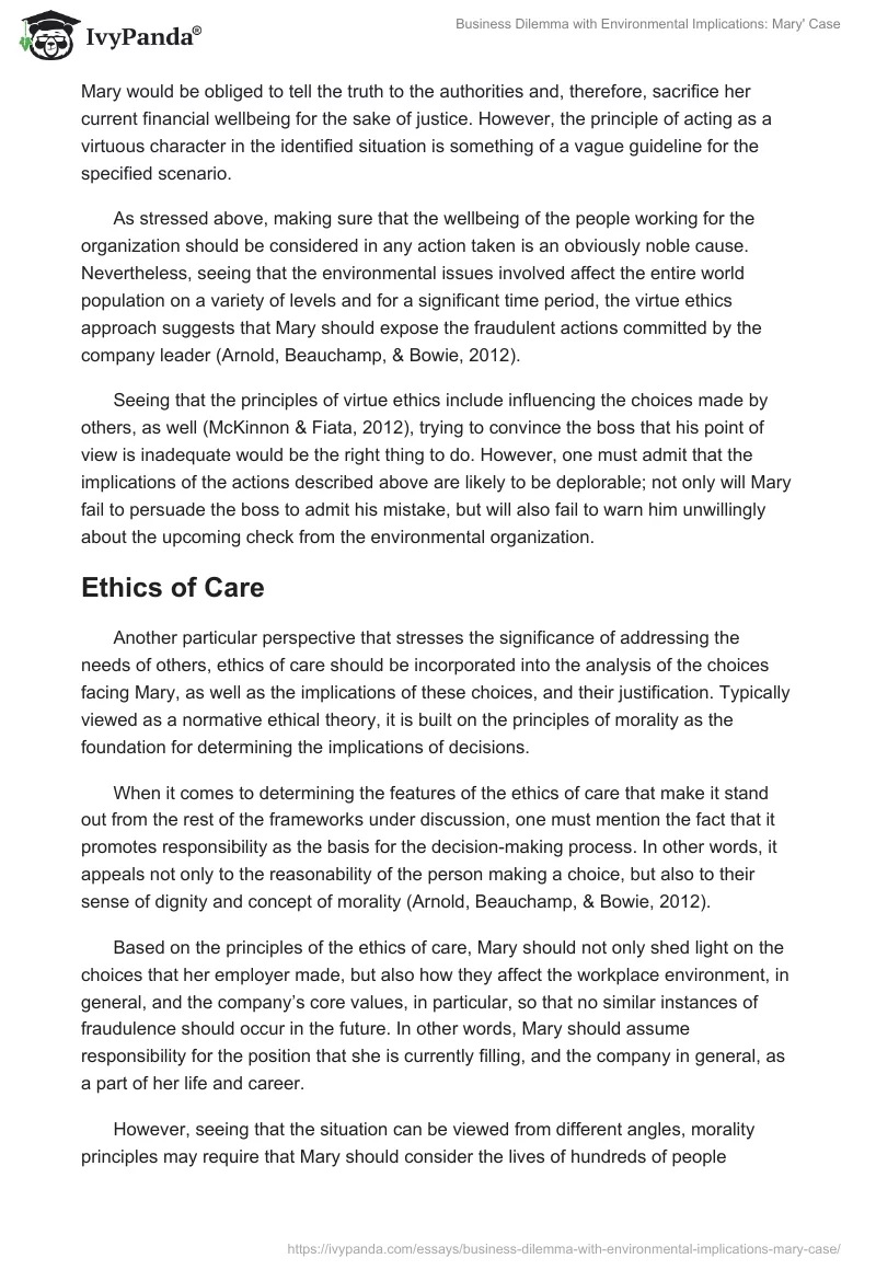 Business Dilemma with Environmental Implications: Mary' Case. Page 4