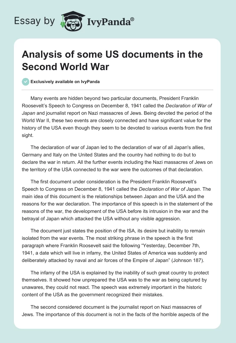 Analysis of Some US Documents in the Second World War. Page 1