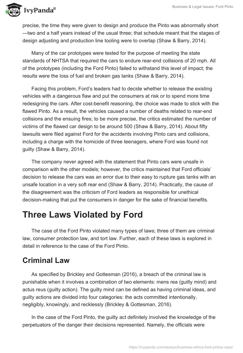 Business & Legal Issues: Ford Pinto. Page 2