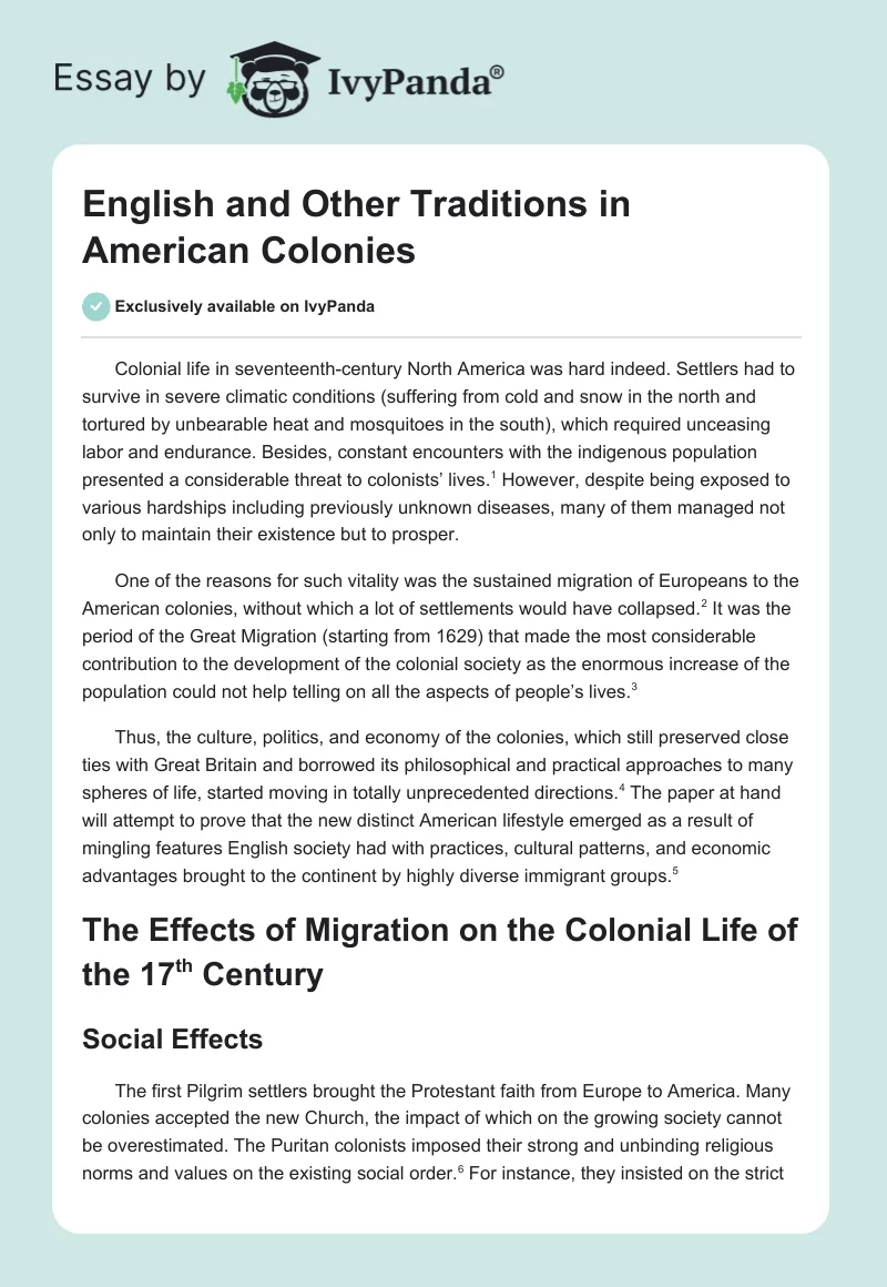 English and Other Traditions in American Colonies. Page 1