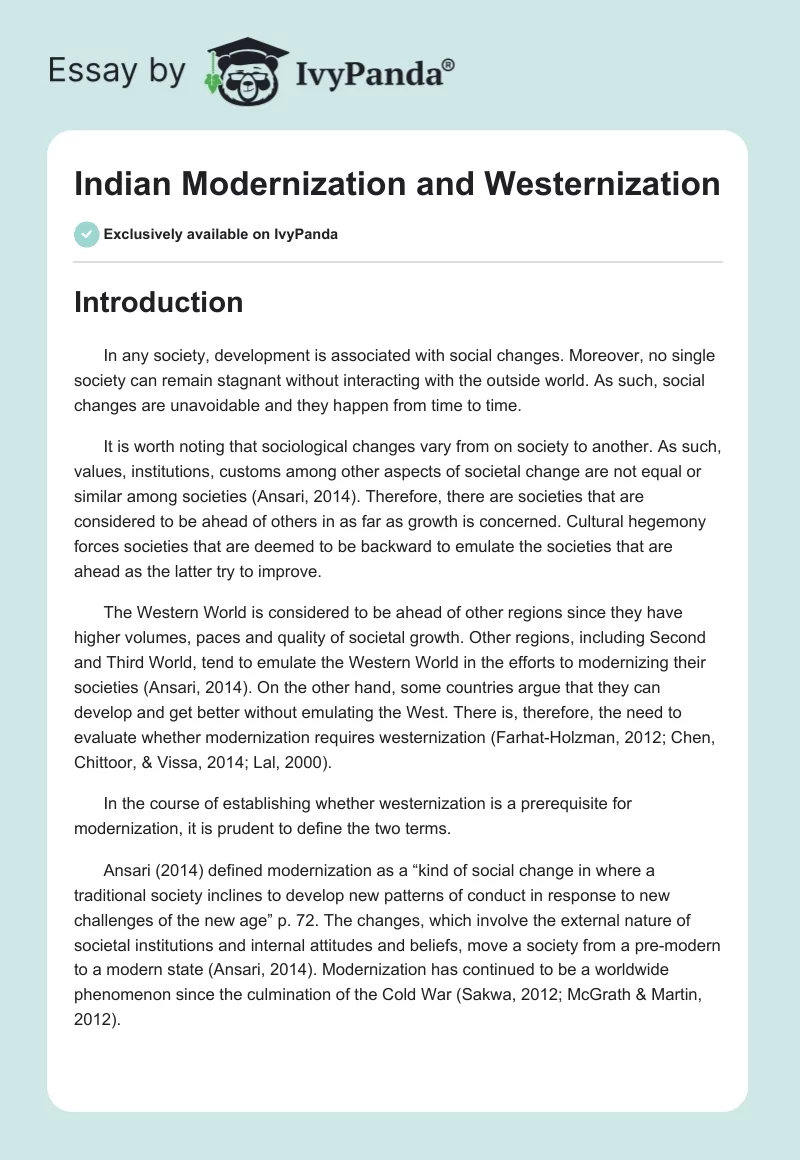 Indian Modernization and Westernization. Page 1