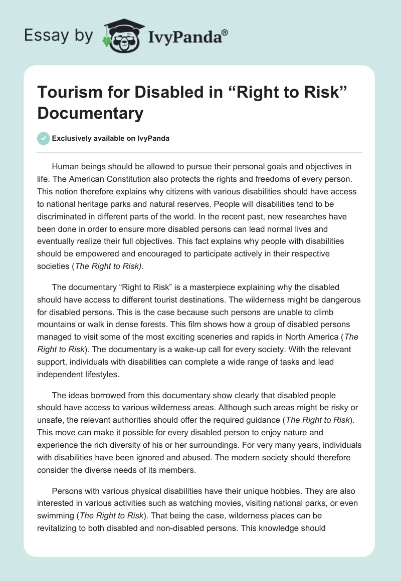 Tourism for Disabled in “Right to Risk” Documentary. Page 1