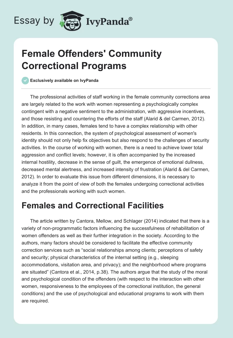Female Offenders' Community Correctional Programs. Page 1