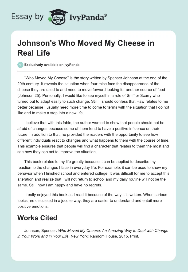 Johnson's "Who Moved My Cheese" in Real Life. Page 1
