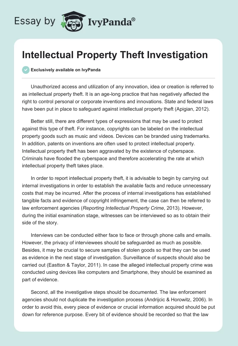 Intellectual Property Theft Investigation. Page 1
