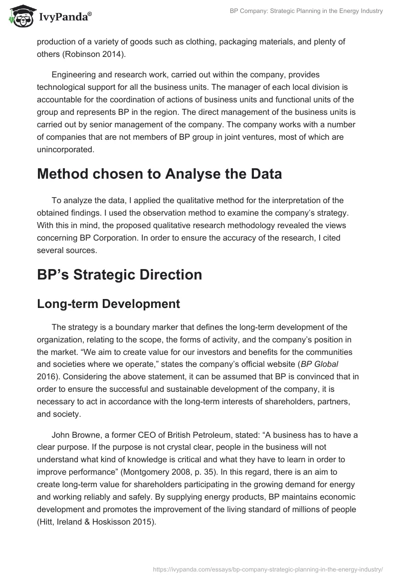 BP Company: Strategic Planning in the Energy Industry. Page 3