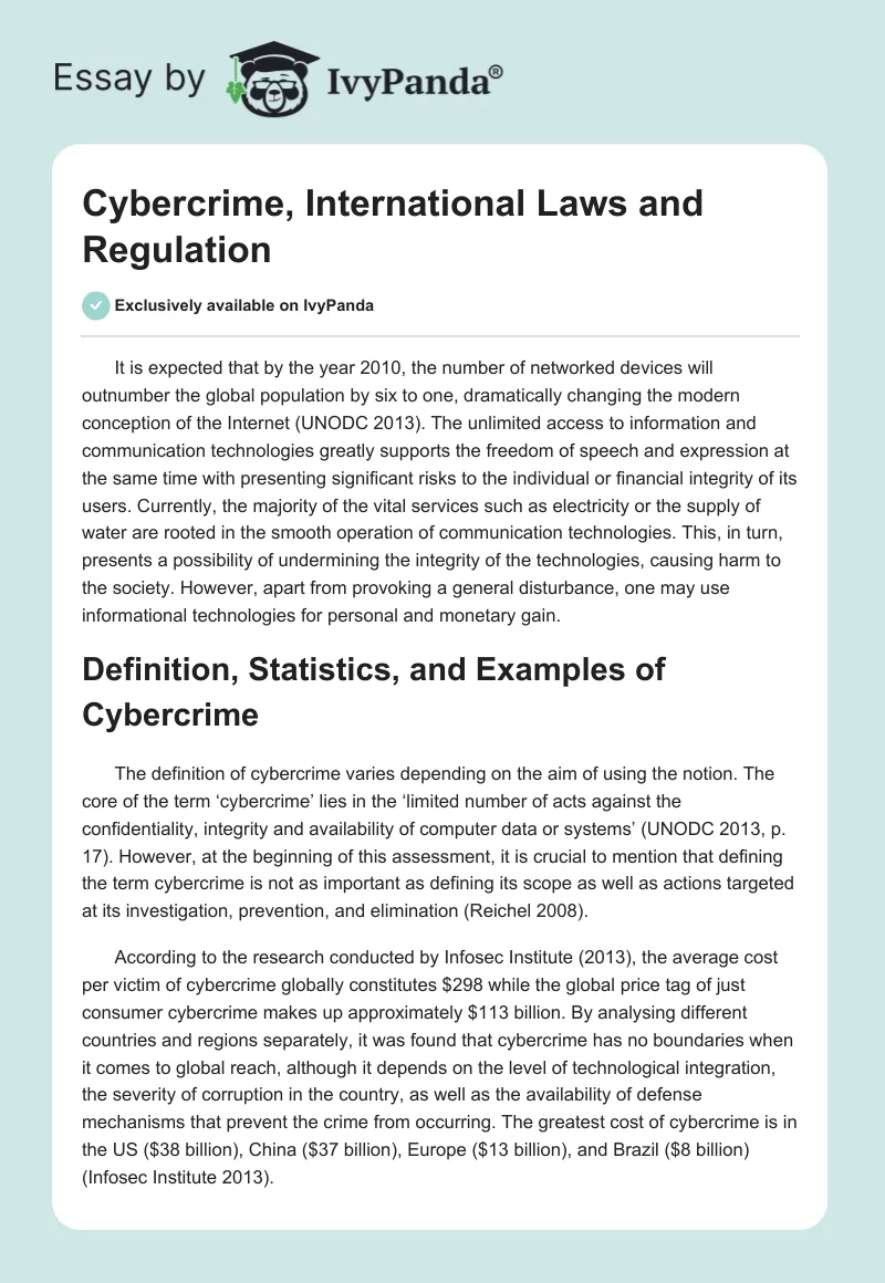 Cybercrime, International Laws and Regulation. Page 1