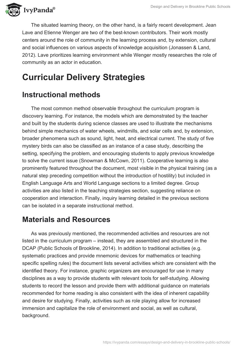 Design and Delivery in Brookline Public Schools. Page 3