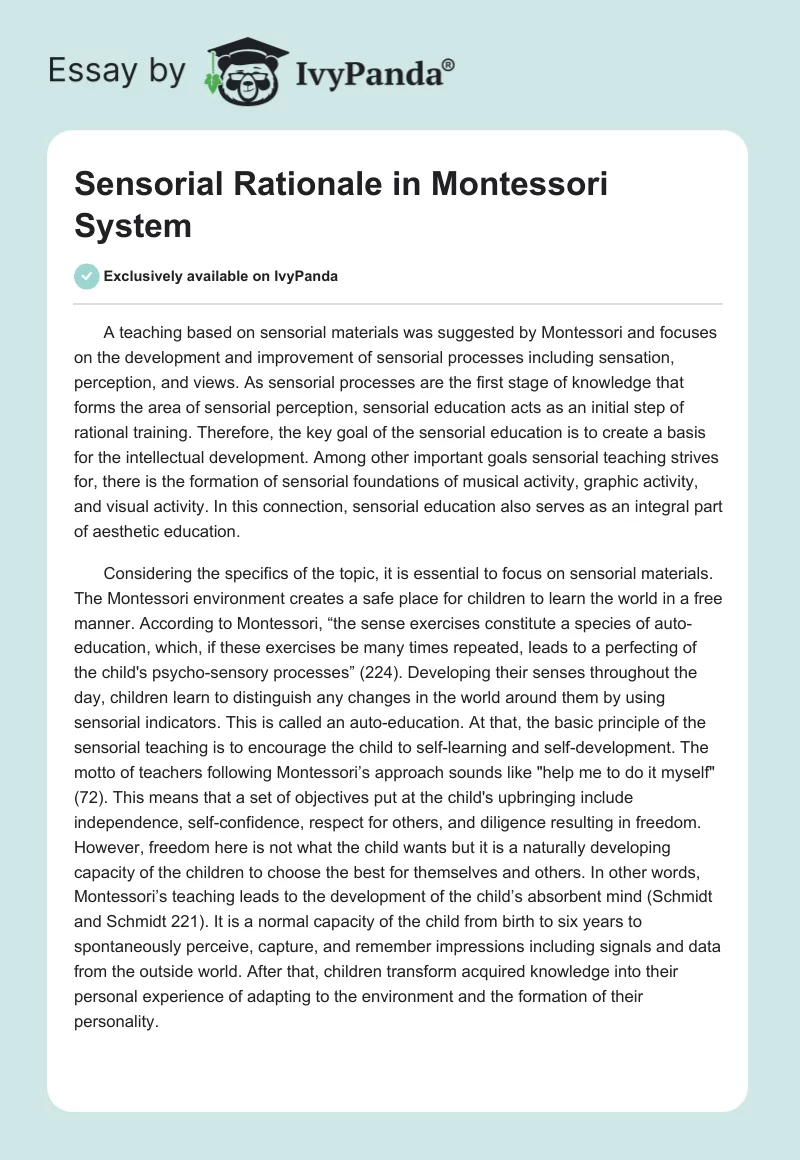 Sensorial Rationale in Montessori System. Page 1