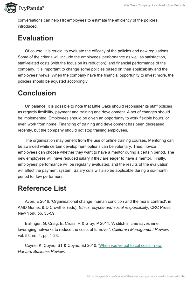 Little Oaks Company: Cost Reduction Methods. Page 5