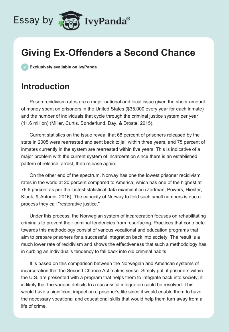 Giving Ex-Offenders a Second Chance. Page 1