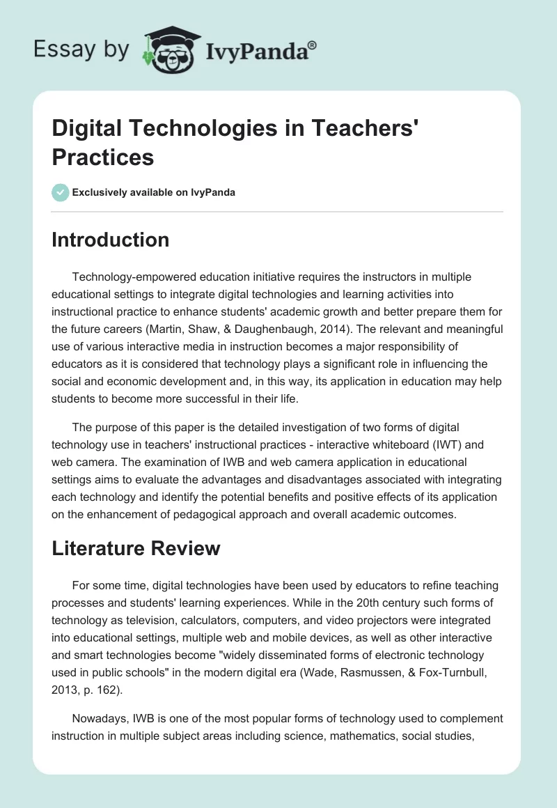 Digital Technologies in Teachers' Practices. Page 1