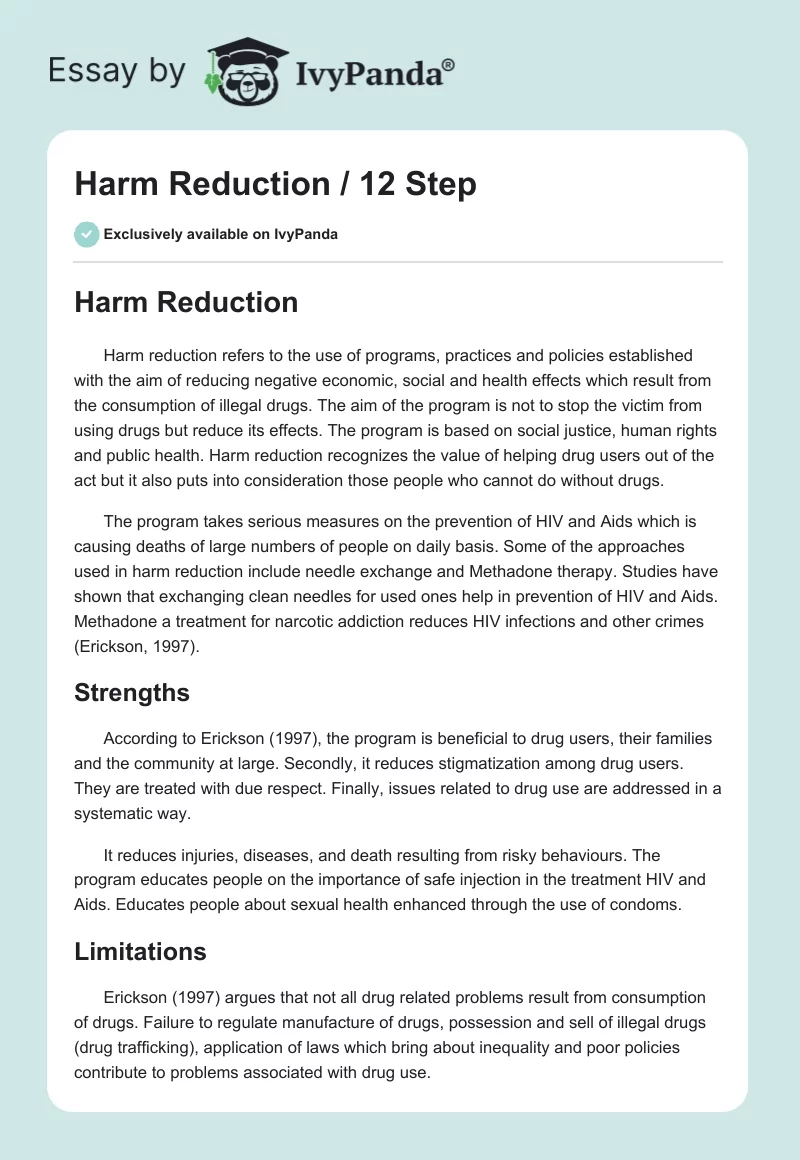 Harm Reduction / 12 Step. Page 1