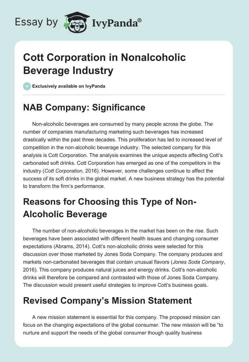 Cott Corporation in Nonalcoholic Beverage Industry. Page 1