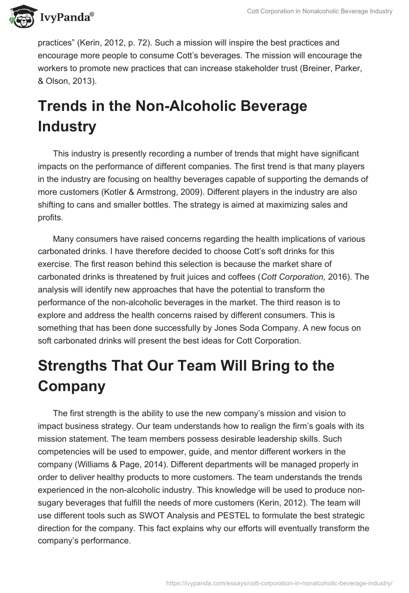 Cott Corporation in Nonalcoholic Beverage Industry. Page 2