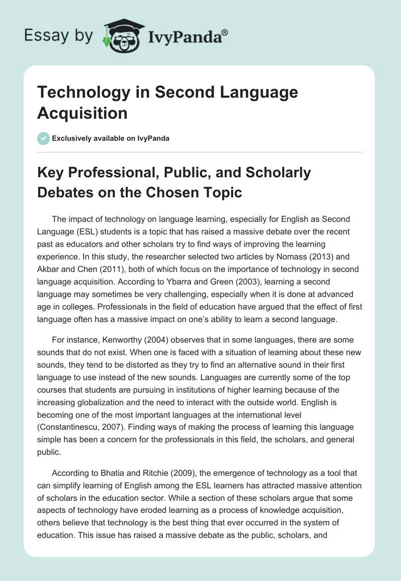 Technology in Second Language Acquisition. Page 1