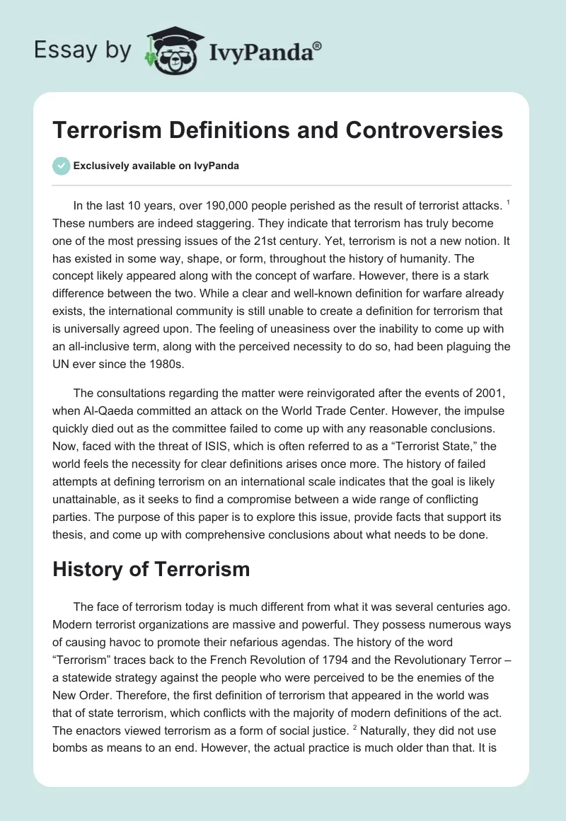 Terrorism Definitions and Controversies. Page 1
