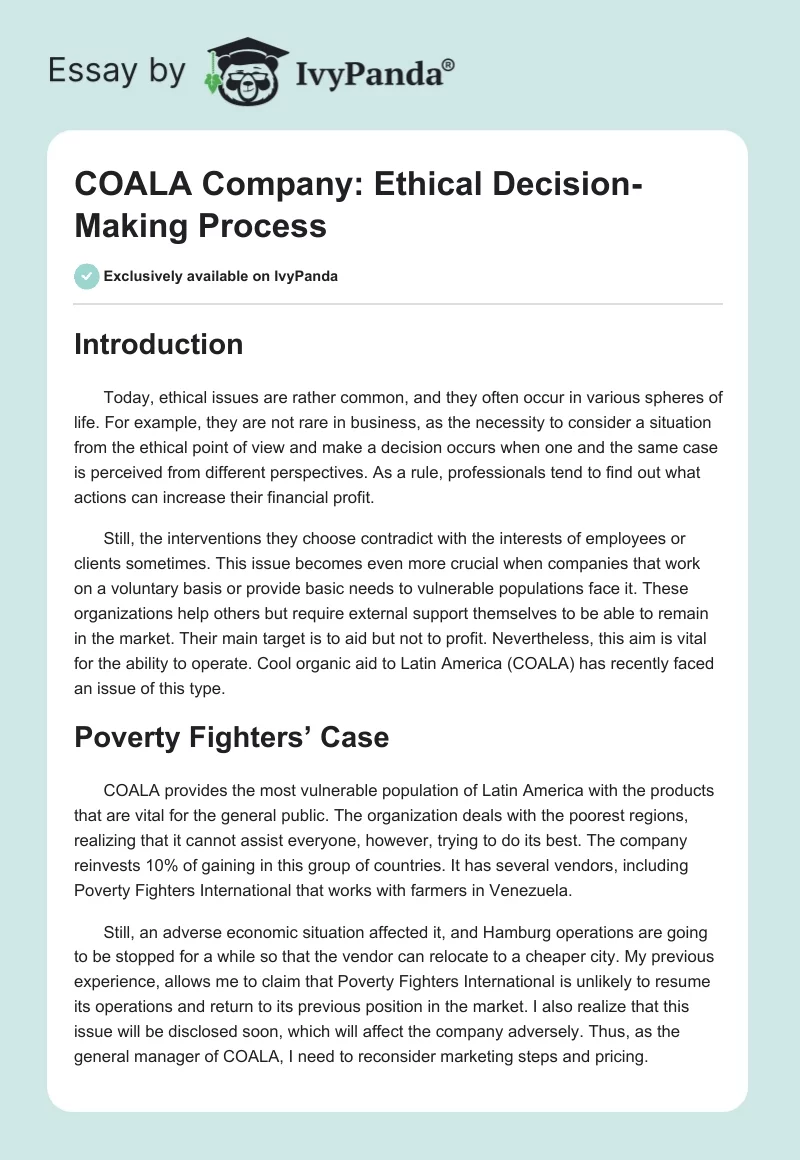 COALA Company: Ethical Decision-Making Process. Page 1
