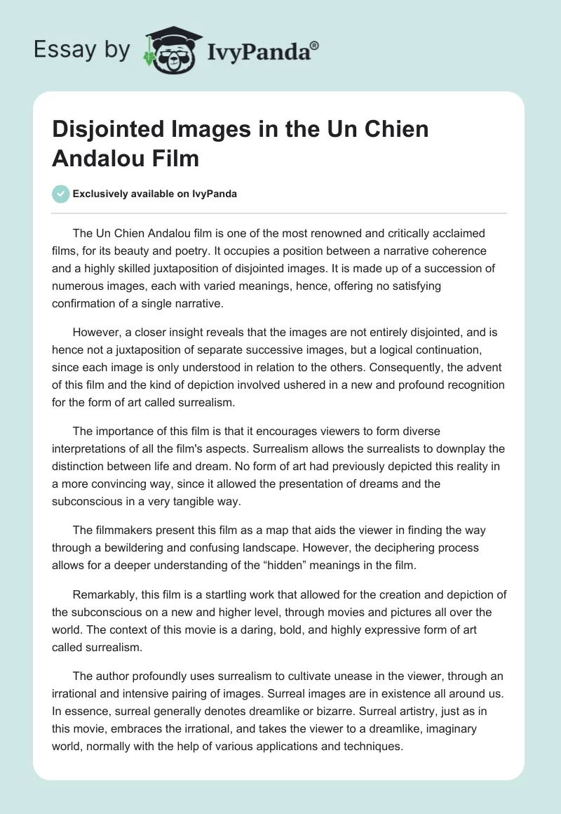Disjointed Images in the "Un Chien Andalou" Film. Page 1