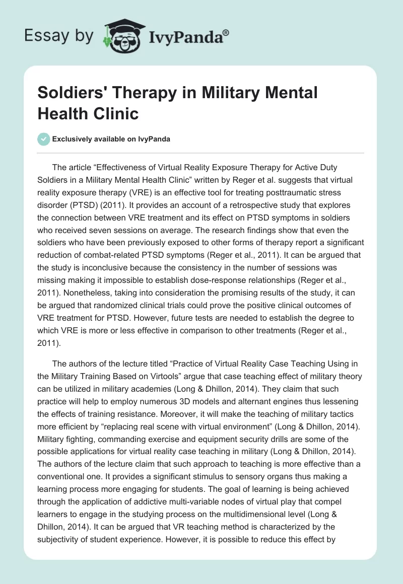 Soldiers' Therapy in Military Mental Health Clinic. Page 1