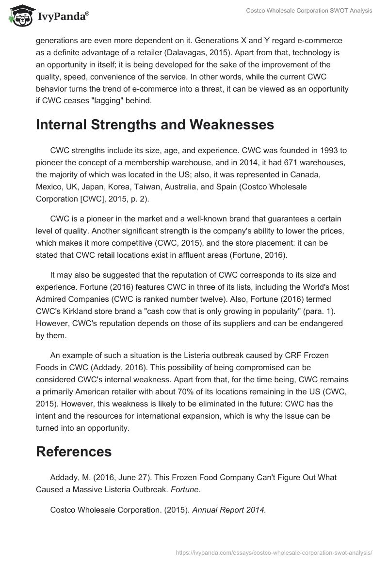 Costco Wholesale Corporation SWOT Analysis. Page 2