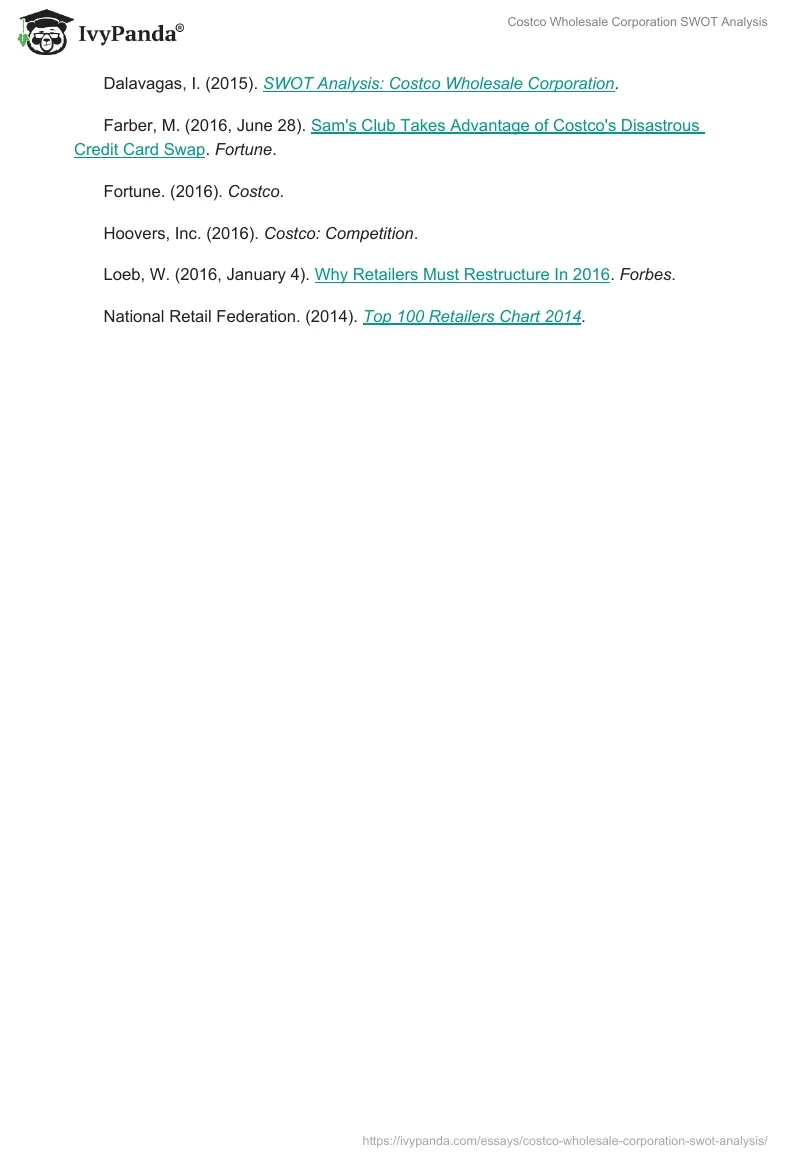 Costco Wholesale Corporation SWOT Analysis. Page 3