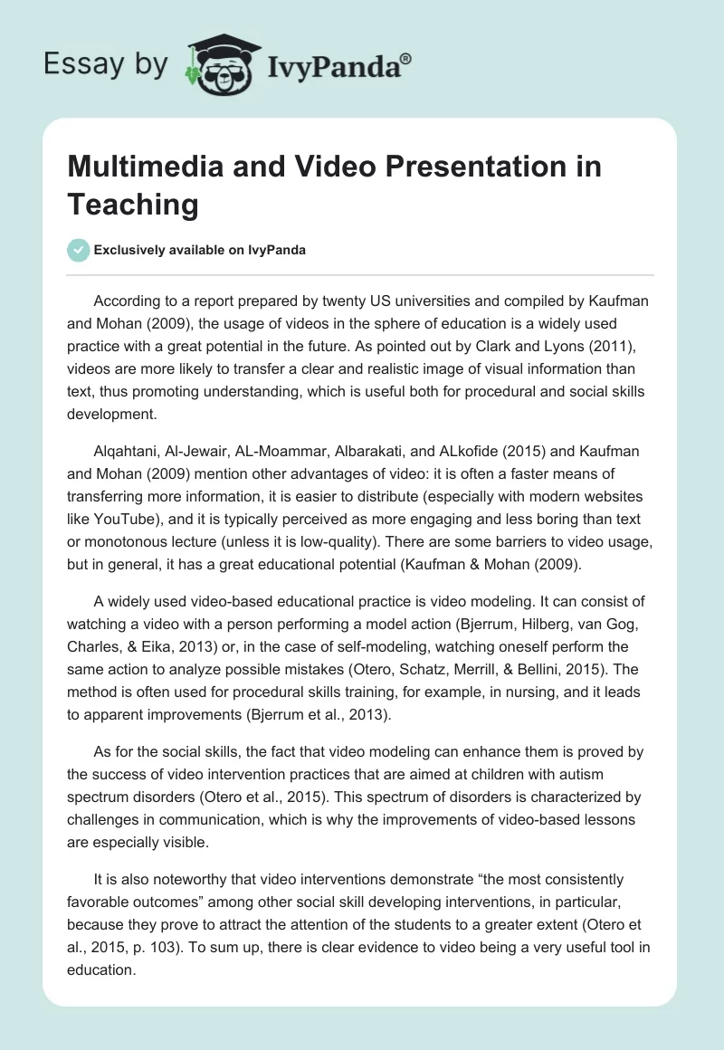 Multimedia and Video Presentation in Teaching. Page 1