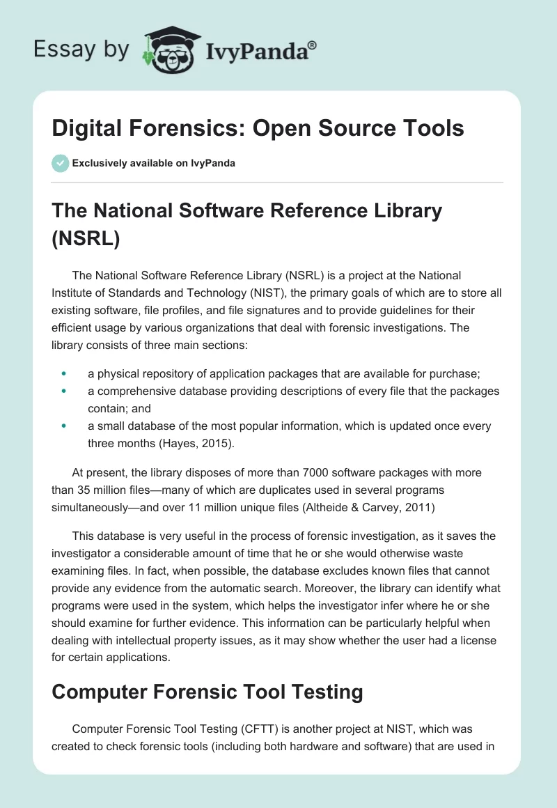 Digital Forensics: Open Source Tools. Page 1