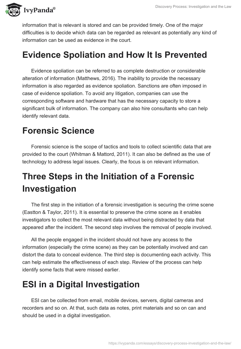 Discovery Process: Investigation and the Law. Page 2