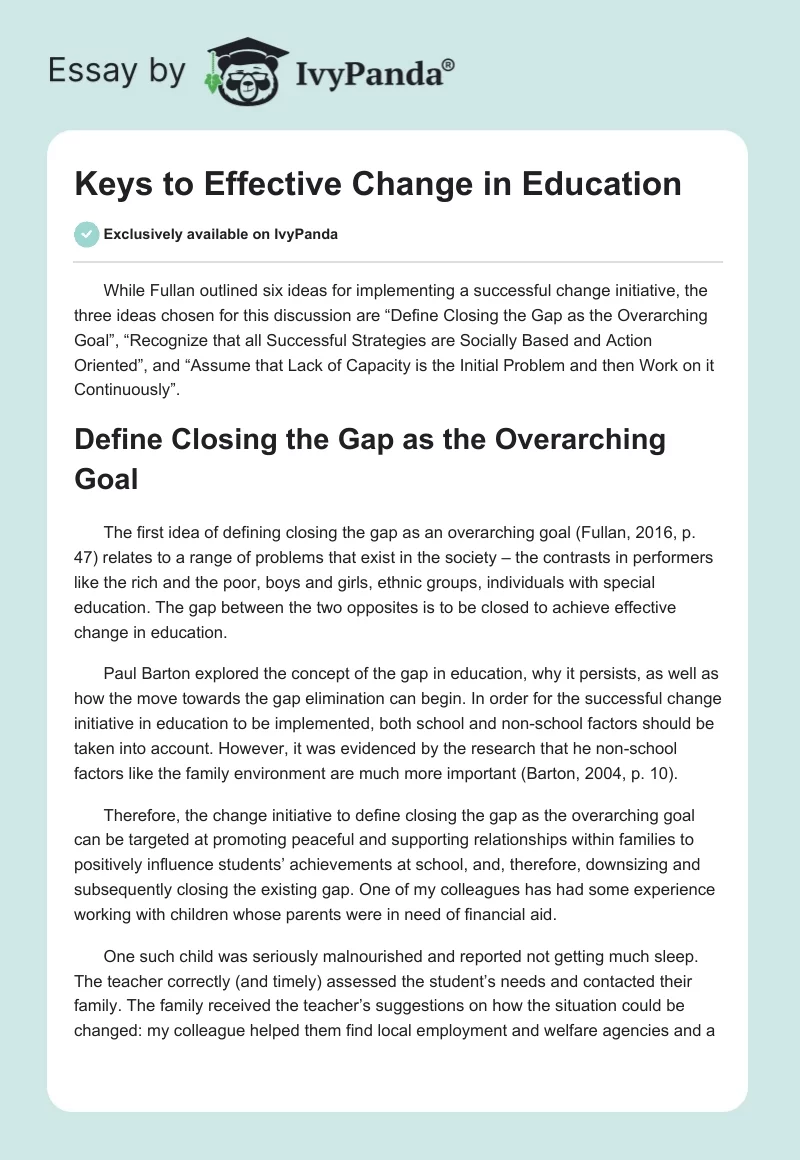 Keys to Effective Change in Education. Page 1
