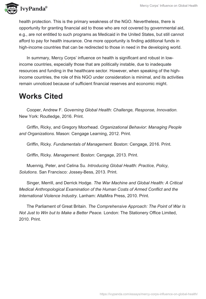 Mercy Corps’ Influence on Global Health. Page 2