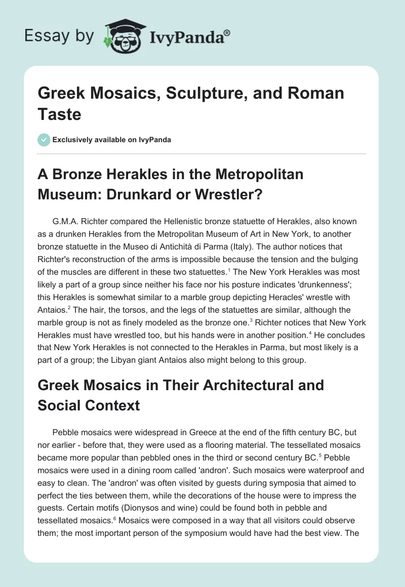 Greek Mosaics, Sculpture, and Roman Taste. Page 1