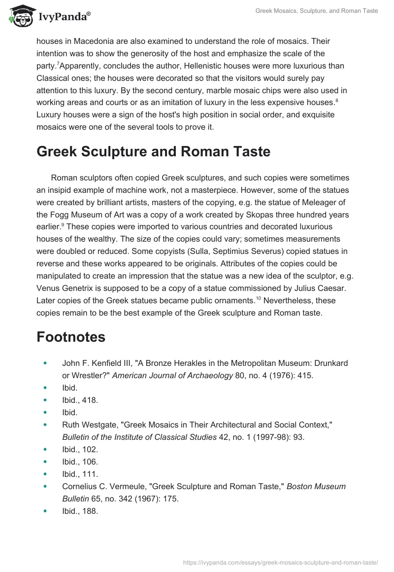 Greek Mosaics, Sculpture, and Roman Taste. Page 2