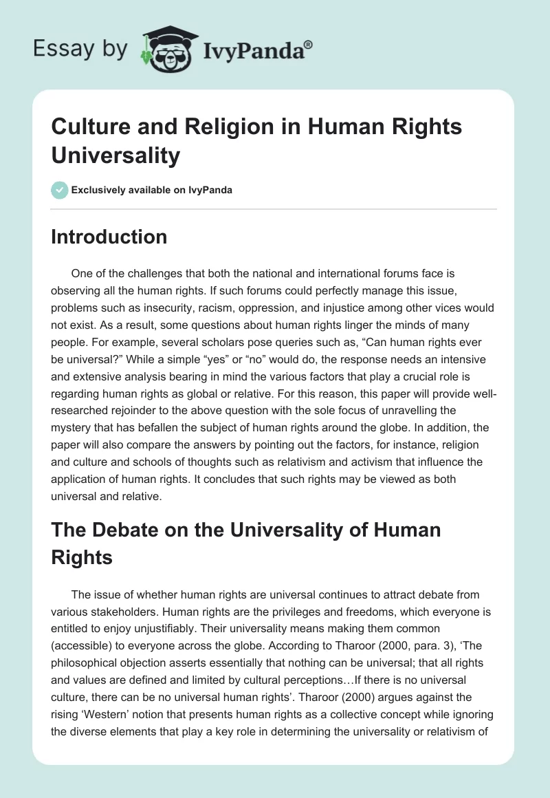 Culture and Religion in Human Rights Universality. Page 1