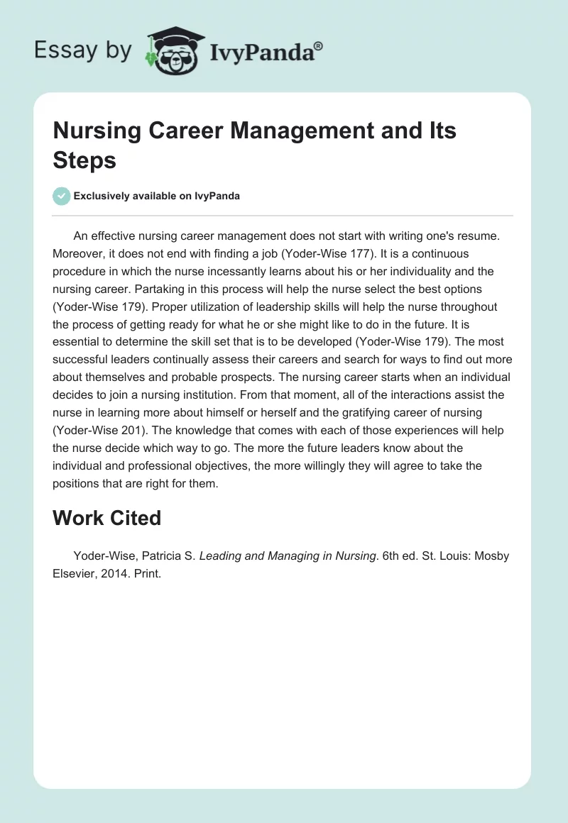 Nursing Career Management and Its Steps. Page 1