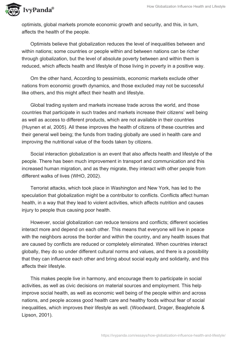 How Globalization Influence Health and Lifestyle. Page 2