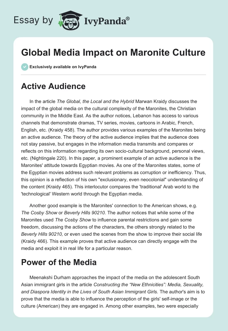 Global Media Impact on Maronite Culture. Page 1