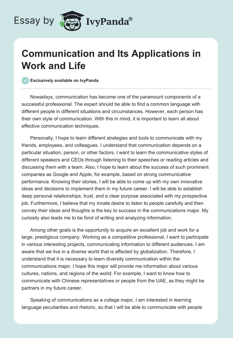 Communication and Its Applications in Work and Life. Page 1