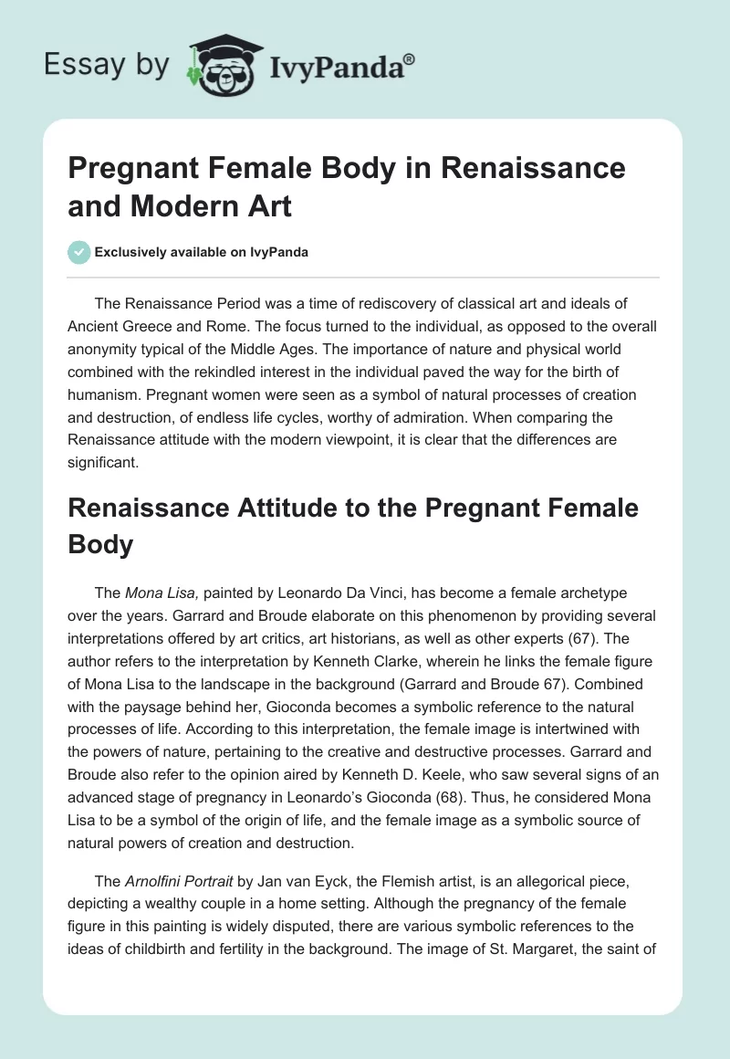 Pregnant Female Body in Renaissance and Modern Art. Page 1