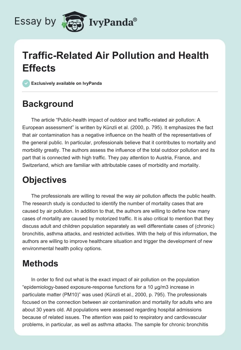 Traffic-Related Air Pollution and Health Effects. Page 1