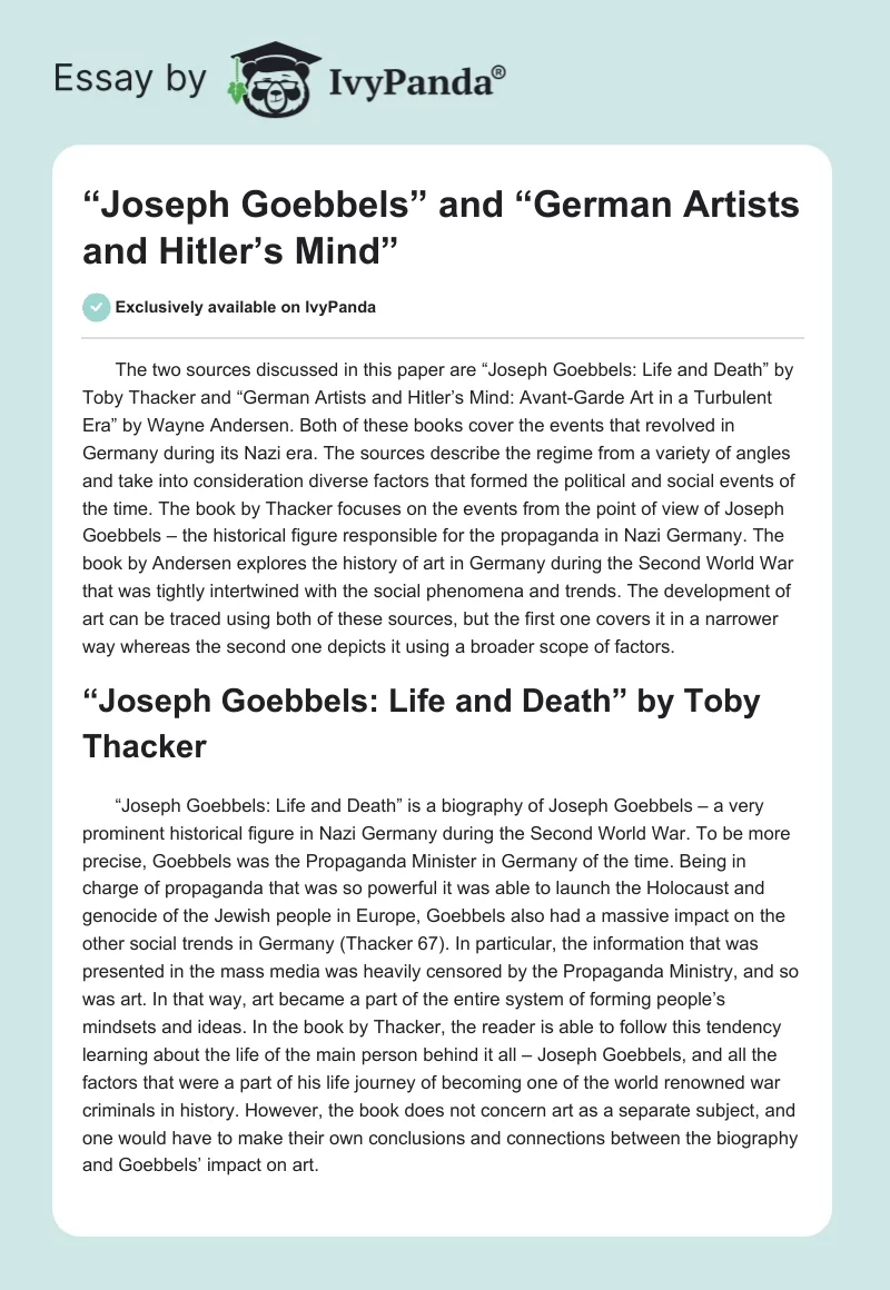 “Joseph Goebbels” and “German Artists and Hitler’s Mind”. Page 1