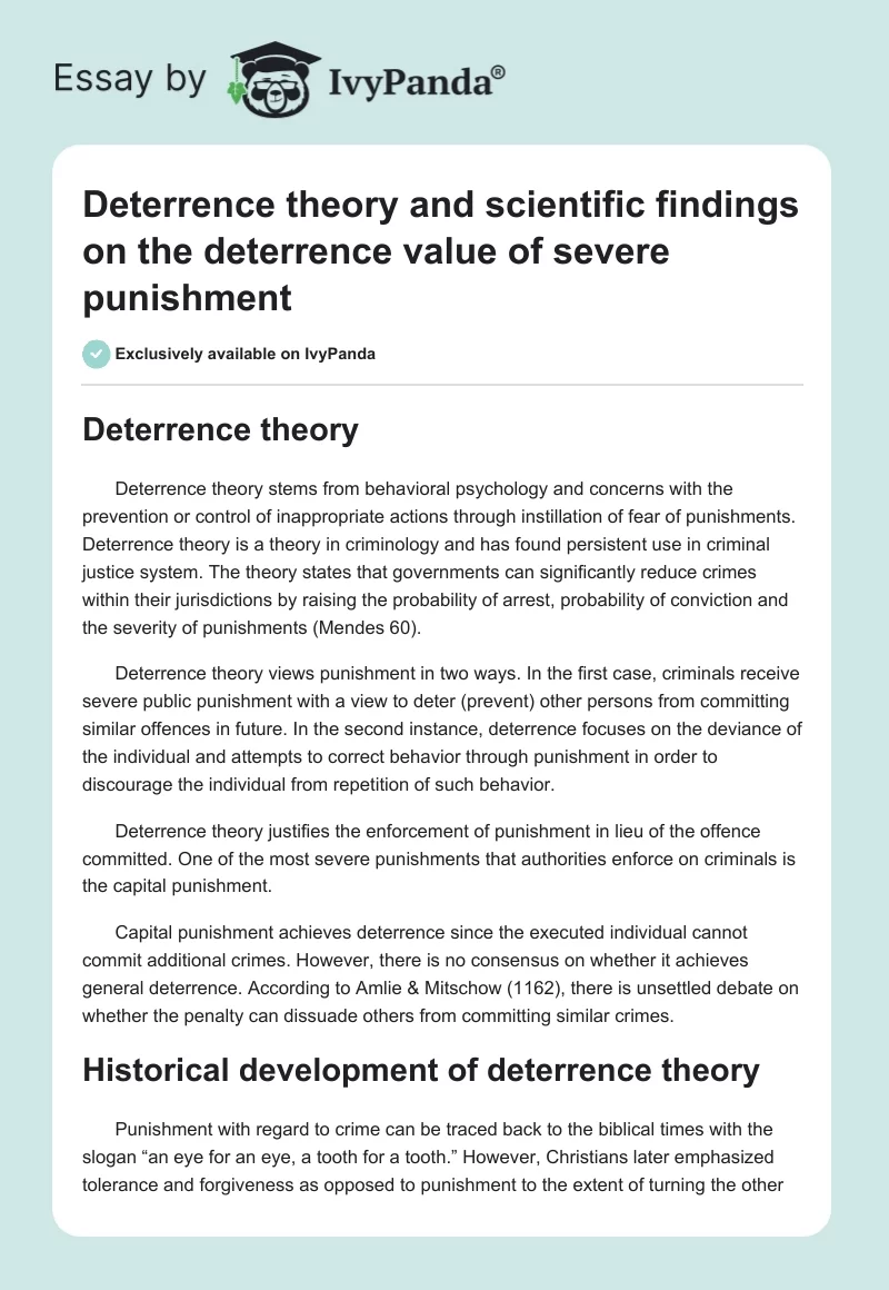 Deterrence theory and scientific findings on the deterrence value of severe punishment. Page 1