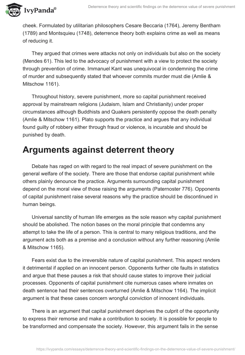 Deterrence theory and scientific findings on the deterrence value of severe punishment. Page 2